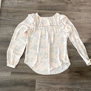 LOFT Paisley Ruffle Blouse Soft Pink